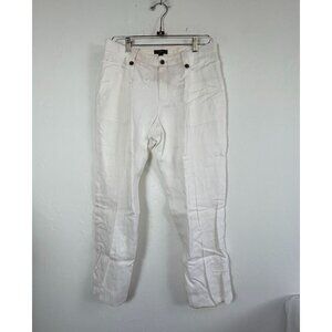 J. Crew Womens White Linen Straight Leg Casual Pants Size 8 Mid-Rise Lined